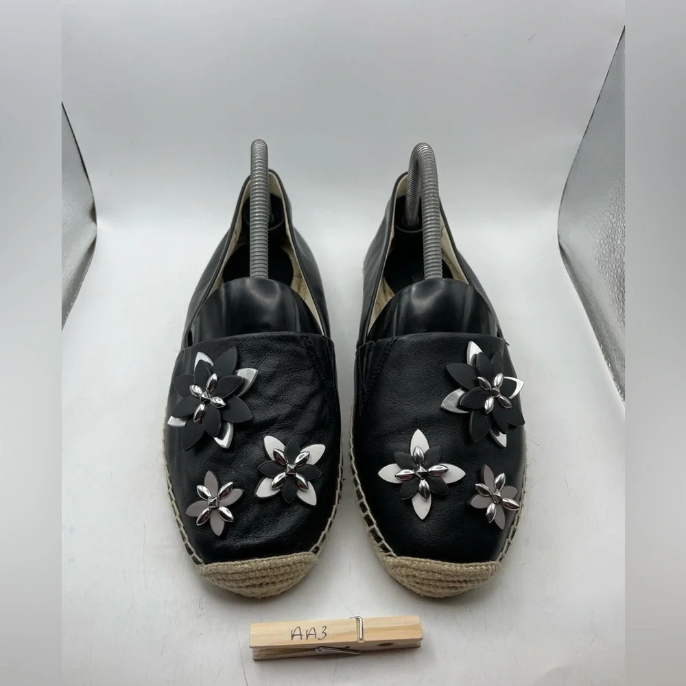 Michael Kors black leather floral espadrilles women’s size 7.5